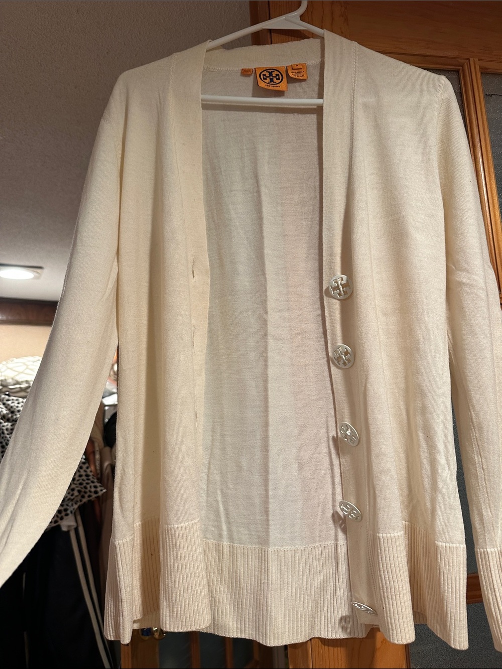 Tory Burch Ivory Button-Front Cardigan Sweater